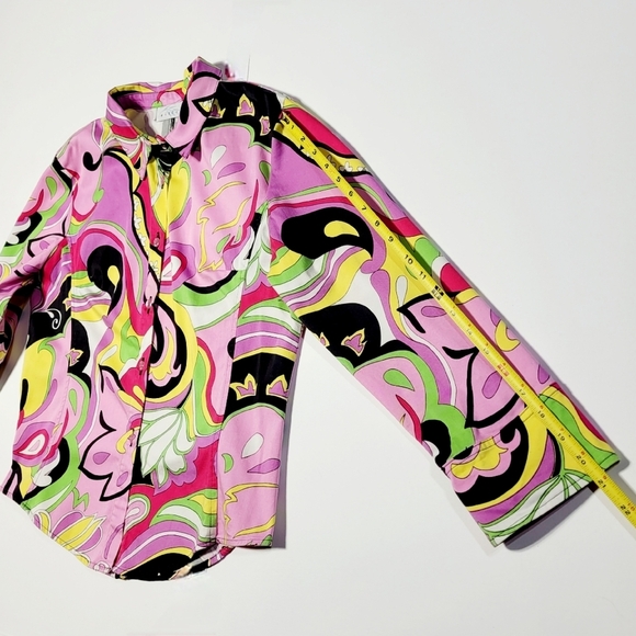 Willow Retro Groovy Funky & Floral Colorful Stretch Blouse Women's (M) - Picture 12 of 13